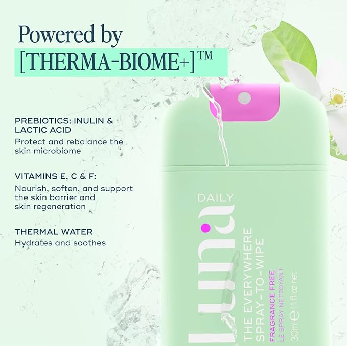 Luna Daily Body Cleansing Spray | Unscented pH-Balanced Feminine & Body Mist | Hydrating & Gentle for Intimate Hygiene, Underarms & Private Parts | Travel Essential for Women, Gym & Daily Care, 30ml