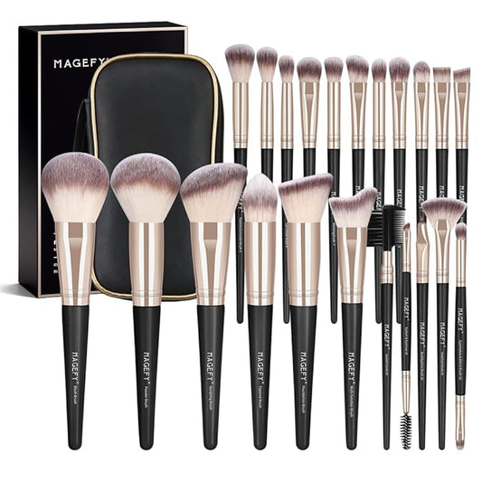 MAGEFY Makeup Brushes, 22 Pcs Professional Premium Synthetic Makeup Brush Set with Case, Foundation Eyeshadow Brush Travel Make up Brushes Set (Blackgold)