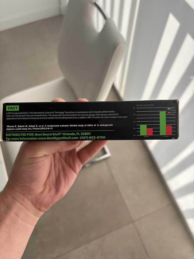 Beard Growth Oil with Facial Derma Roller (2-Pack Hair Follicle Stimulators) – 540 Titanium Rollers for All Skin Types – Fills Patches, Boosts Growth, Thickens Beard for Fuller Facial Hair