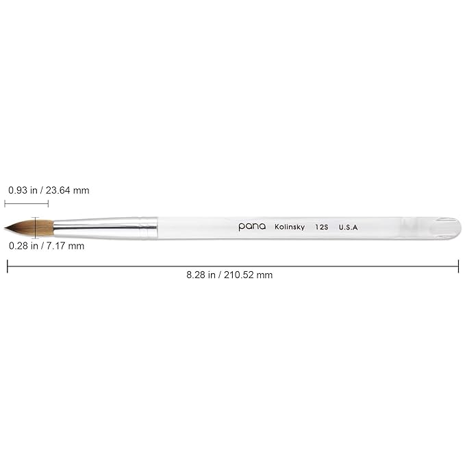 PANA Pure Kolinsky Hair Nail Brush - Round Clear Acrylic Handle (Size 12) - Nail Brush for Nail Application, Nail Extension, Manicure Pedicure Salon Beginner and Professional