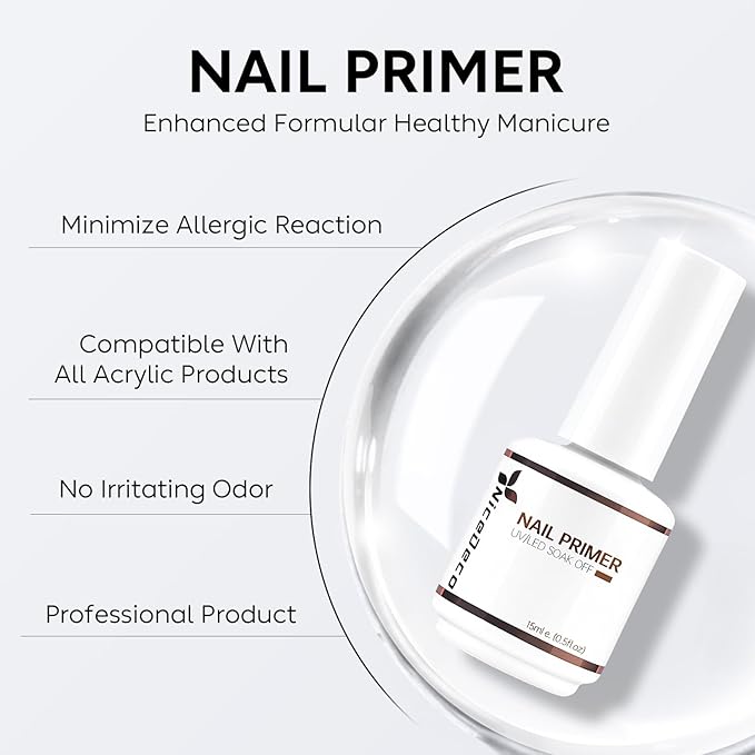 Nicedeco Hema Free Nail Primer Cruelty Free Vegan Nail Bonder, Fast Air Dry, No Lift Prep for Gel and Acrylic Powder, Foundation for Long-lasting Nail Polish