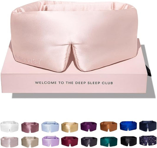DROWSY Silk Sleep Mask - Face-Hugging, Padded Cocoon for Luxury Sleep in Total Darkness - 100% Pure Mulberry Silk (Sunset Pink)