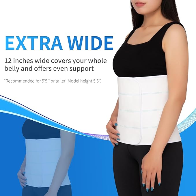 S Abdominal Binder Post Surgery for Men and Women, 12" High Postpartum Tummy Tuck Belt Provides Bariatric Stomach Compression, High Elasticity, Breathable - (30" - 45") 4 PANEL White