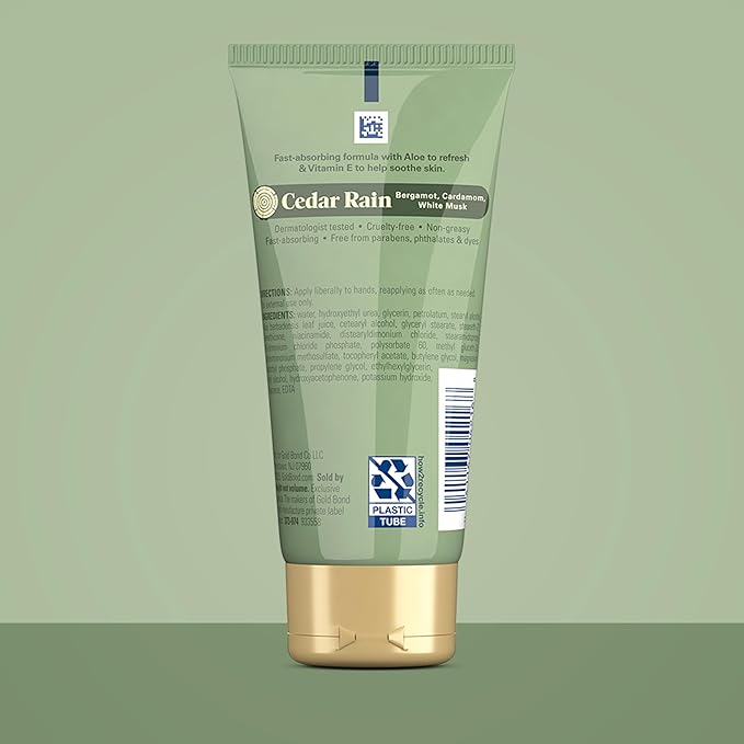 Gold Bond Cedar Rain Refreshing Hand Cream, Everyday Hand Cream with Aloe Vera to Refresh Skin and Vitamin E to Help Soothe the Skin, Comforting Cedar Rain Scent, 3 oz, 4 pk
