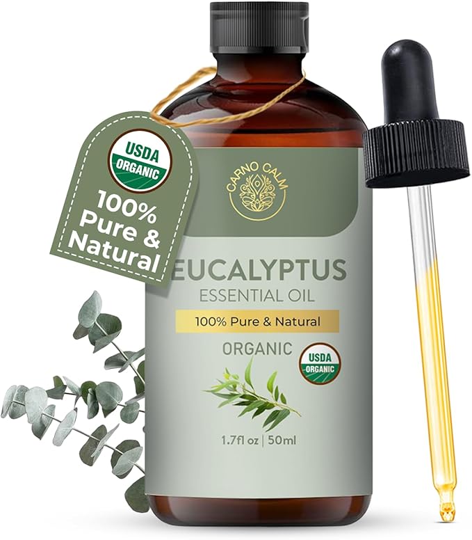 Eucalyptus Essential Oil | USDA Certified Organic Eucalyptus Oil | Ideal for Aromatherapy Skin and Hair | for Diffuser & DIY Uses | 1.7 fl. Oz