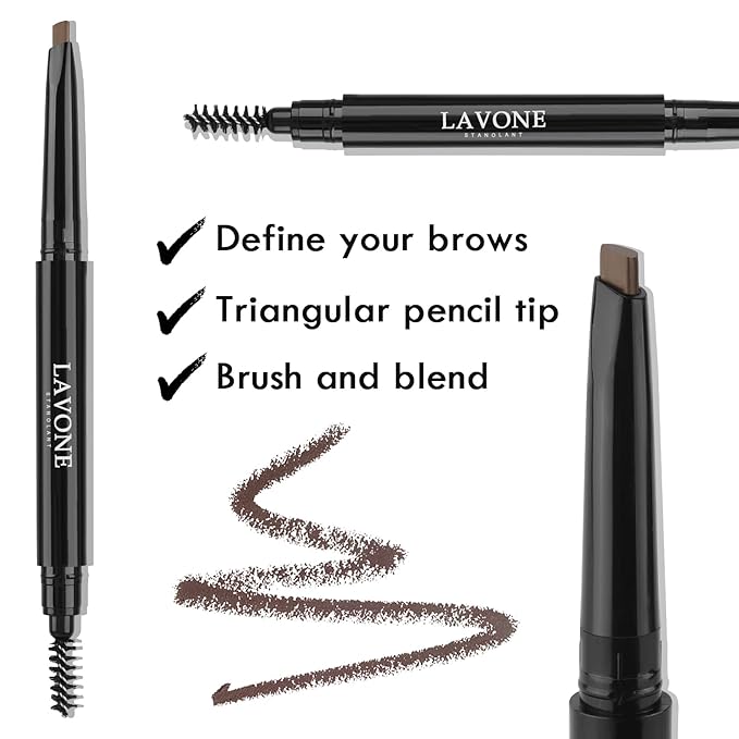 LAVONE Eyebrow Stamp Pencil Kit for Eyebrows Makeup, with Waterproof Eyebrow Pencil, Eyeliner, Eyebrow Pomade, and Dual-ended Eyebrow Brush - Granite