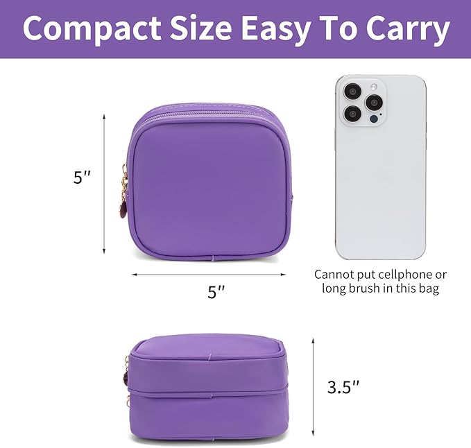 Small Makeup Pouch, Double Zipper Cosmetic Bag, Travel Makeup Bag, Cute Makeup Bag for Purse, Mini Toiletry Bag (Purple)