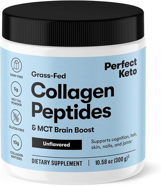 Perfect Keto Collagen Peptides Protein Powder with MCT Oil, Hydrolyzed Collagen, Type I & III Supplement, Gluten Free, Grass Fed, Low Carb, Keto Coffee Creamer, Collagen for Women & Men, Unflavored