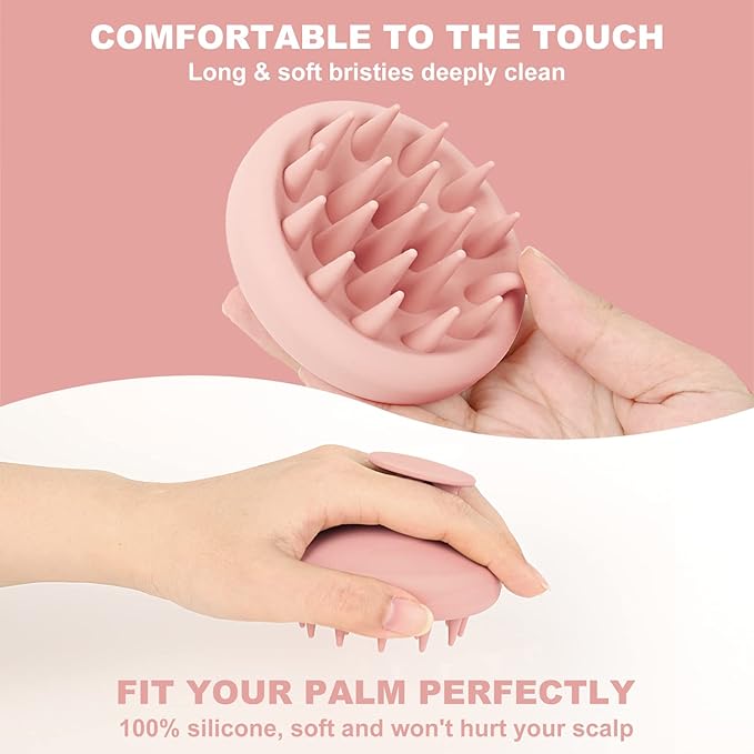 AIMIKE Scalp Massager Shampoo Brush, Soft Silicone Hair Scrubber for Washing Hair, Dandruff Removal & Scalp Scrubber Hair Growth Stimulator, Scalp Brush/Exfoliator Brush On Dry & Wet Scalp - Pink