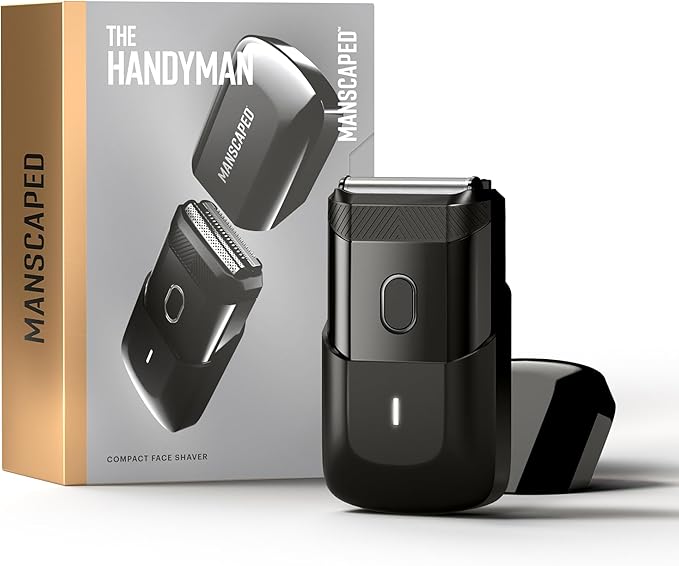 MANSCAPED® The Handyman™ Compact Face Shaver – Portable Men’s Travel Facial Hair Groomer, USB-C Rechargeable Razor, Electric Foil Face Shaver, Waterproof, Cordless, Dual-Action SkinSafe® Foil Blades