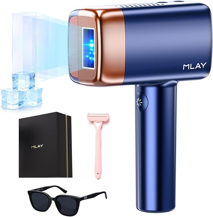 MLAY T14 IPL Epilator – 96.39% Hair Reduction in 4 Weeks, 500 Million Flashes, Pain-Free with Cooling System (Not a Laser), Suitable for All Skin Types, Blue