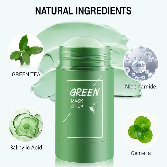 Green Tea Clay Mask Stick For Face, Blackhead Remover For Face, Deep Pore Cleansing, Moisturizing, Skincare Facial Mask for Refining Pores and Controlling Oil (Green Tea)