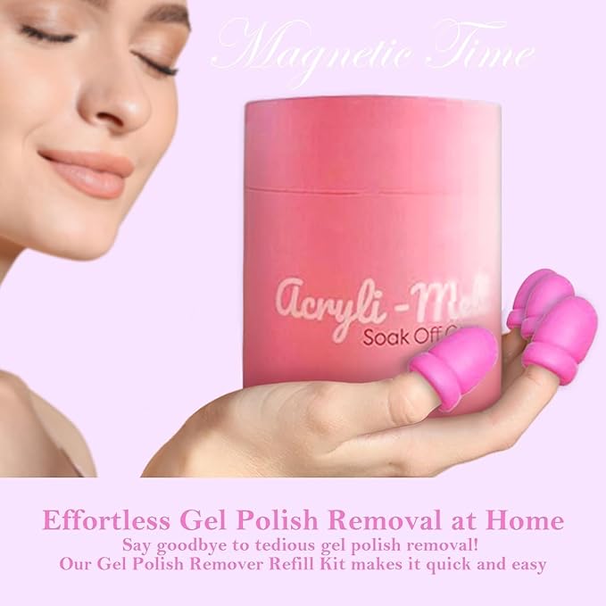 Gel Polish Remover Refill Kits for Nails, Holiday Gifts for Women Girls Nail Polish Remover Set with 10PCS Soak Off Caps & Nail Buffer Block - Quickly Removes Poly Gel & Acrylic Nails (Pink Short)
