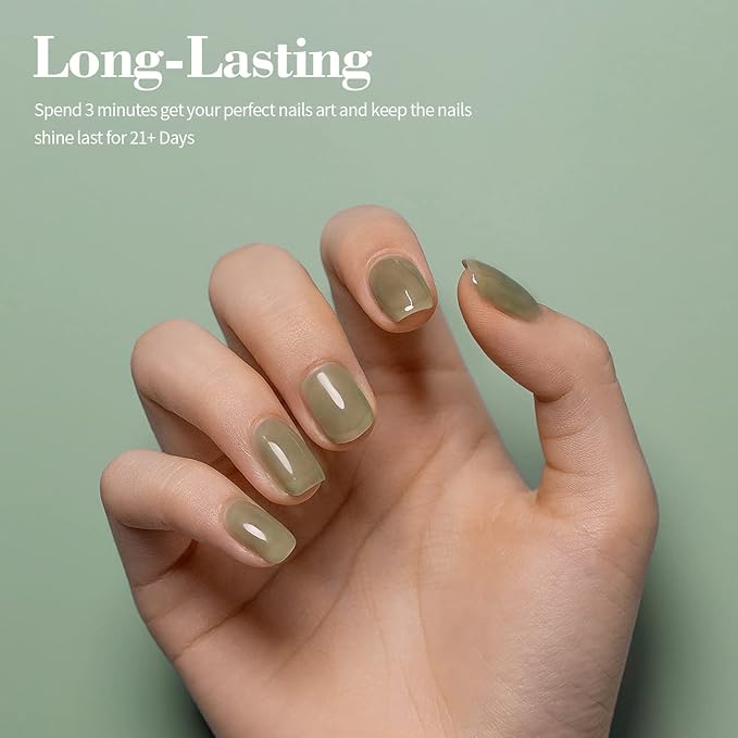 RARJSM Nude Gel Polish Gray Green Translucent Sheer Green Jelly Gel Nail Polish Single Bottle 15ml Soak Off UV LED Cured Sage Natural Gel Polish for Nail Art French Manicure at Home Salon