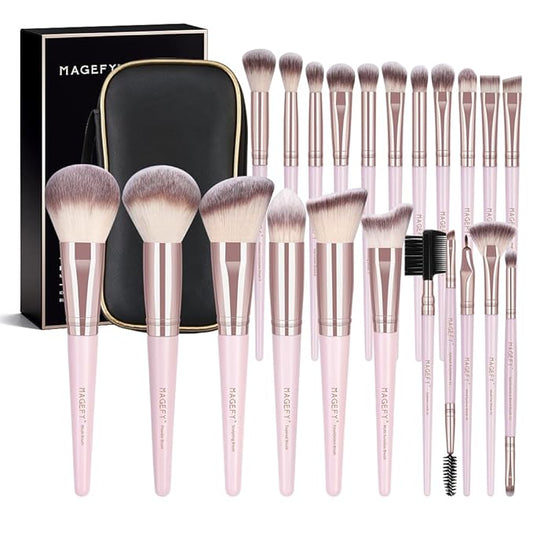 22 Pcs Makeup Brushes Set, MAGEFY Professional Makeup Brushes Wooden Handle Cosmetics Brushes Foundation Concealer Powder Face Eye Make up Brushes Kit(Pinkgold)