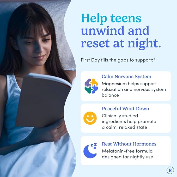 First Day Teens’ Nighttime Reset Calming Magnesium Gummies – Sleep Aid Supports Peaceful Rest, Balanced Mood & Energy – Supplement with Magnesium Citrate, Affron & No Melatonin – 60-Day Supply