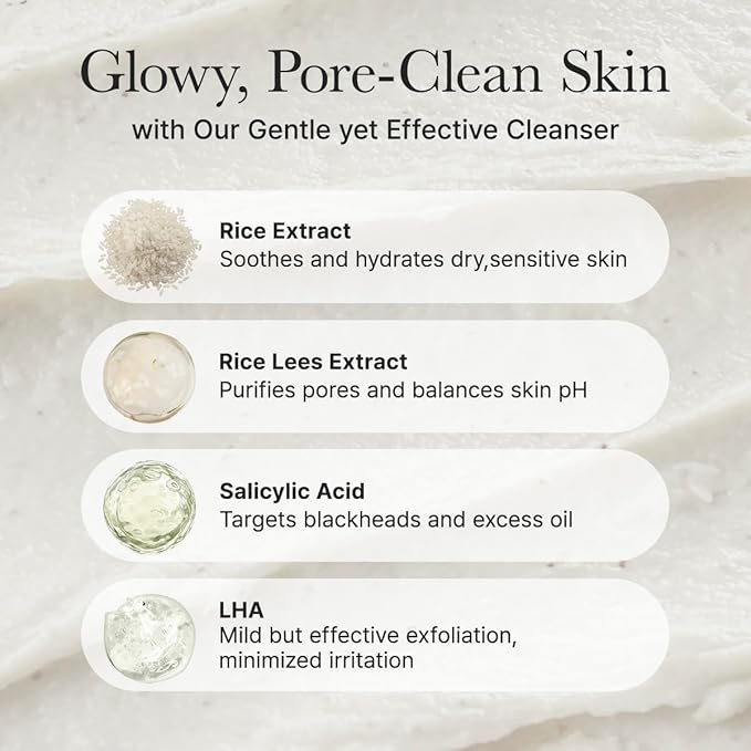 ARENCIA Rice + LHA Pore Control Rice Cake Cleanser with Salicylic Acid - Deep Cleansing, Gentel Exfoliation, All skin types, 5.29 oz