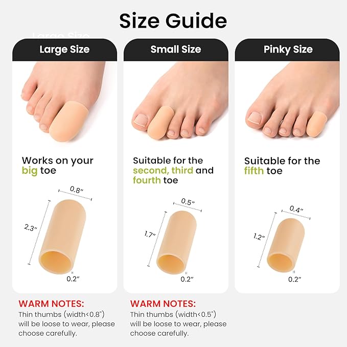 Bukihome 8 Pcs Gel Toe Cap, Big Toe Protector for Women Men - Cushions and Protects to Cover Toes, Relief Toe Pain from Ingrown Toenails, Corns, Blisters, Hammer Toes (Large Size)