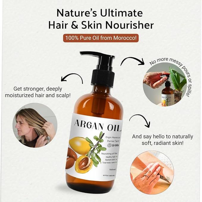 Nature Packaged Argan Oil for Hair Growth Oil 16oz (Aceite de Argan) - 100% Pure Cold Pressed Moroccan Oils - Suitable for Colored & Damaged Hair, Face, Body Oils, Nail & Scalp