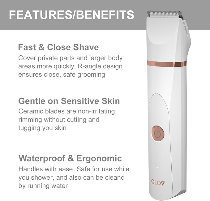 Electric Body Hair Trimmer - Groin Trimmer for Men - Bikini Trimmer Women - Wet/Dry Shaver Groomer, Replaceable Ceramic Blade Heads, USB Recharge Dock, Hygiene Razor, Christmas Gift Wrapping, White