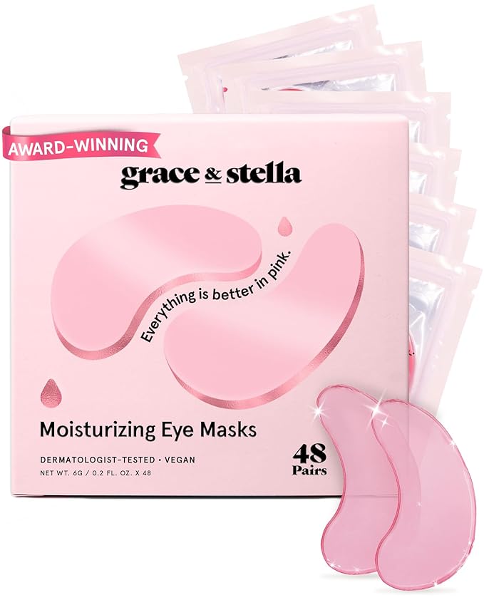 grace & stella Award Winning Under Eye Mask - Reduce Dark Circles, Puffy Eyes, Undereye Bags, Wrinkles - Gel Under Eye Patches - Valentines Gifts for Her - Vegan Cruelty-Free (48 Pairs, Pink)