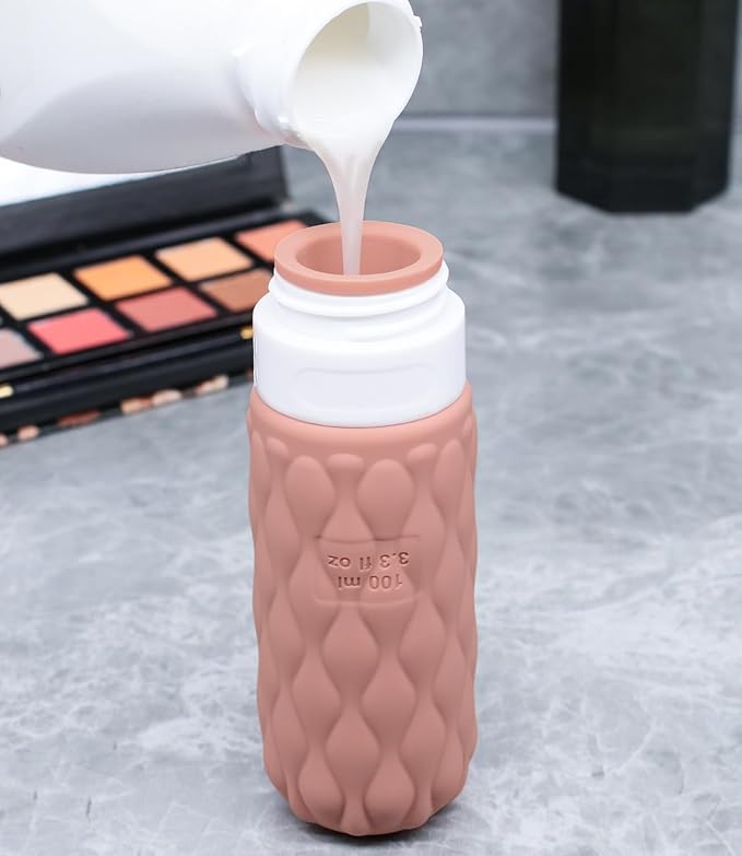 100 ml Silicone Travel Bottles for Toiletries with Labels/Clear Bag, Holiday Travel Essentials Leakproof Refillable Squeeze Travel Size Containers Set for Shampoo and Conditioner