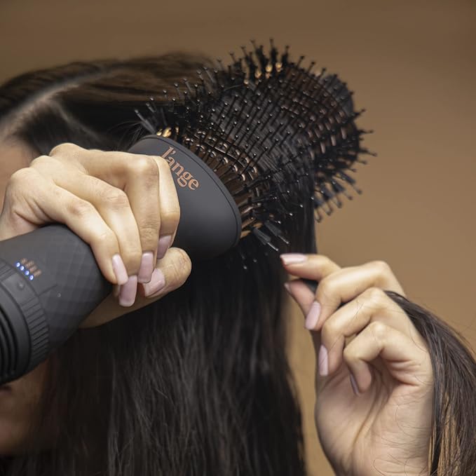 L'ANGE HAIR Le Volume 2-in-1 Titanium Blow Dryer Brush | Hot Air Brush for Hair Drying & Styling | Ionic Oval Barrel for Smooth, Frizz-Free Volume | (Black – 60mm)
