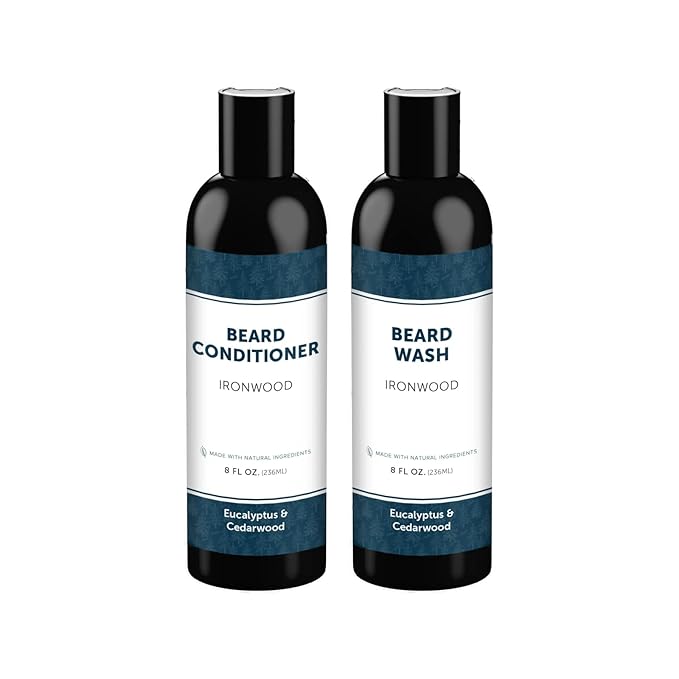 Detroit Grooming Co. Beard Wash & Conditioner Bundle – The Ultimate Beard Kit with Biotin & Argan Oil – Fresh Cherry Tobacco Scent – 8 oz Each (Ironwood)