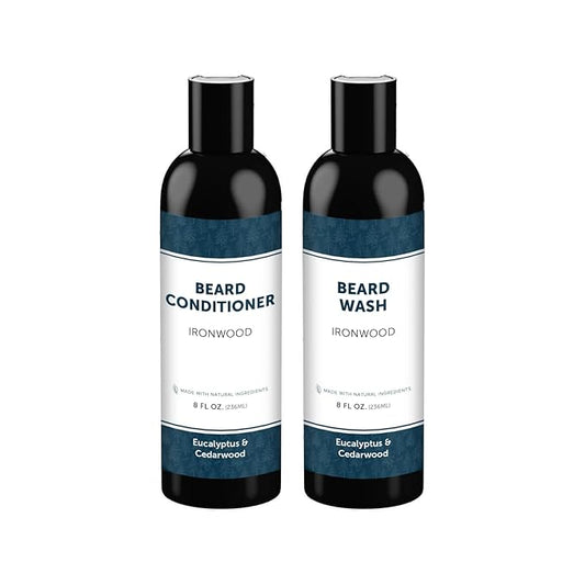 Detroit Grooming Co. Beard Wash & Conditioner Bundle – The Ultimate Beard Kit with Biotin & Argan Oil – Fresh Cherry Tobacco Scent – 8 oz Each (Ironwood)