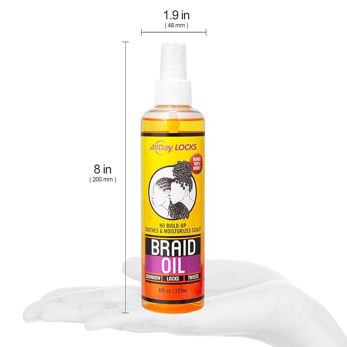 AllDay Locks Braid Foam - Long Lasting Mousse for Style & Shine, Braiding Foam for Women & Men, Sets & Seals for Easy Styling, Textured Haircare & Styling Protection - 8 oz Bottle (Braid Oil)