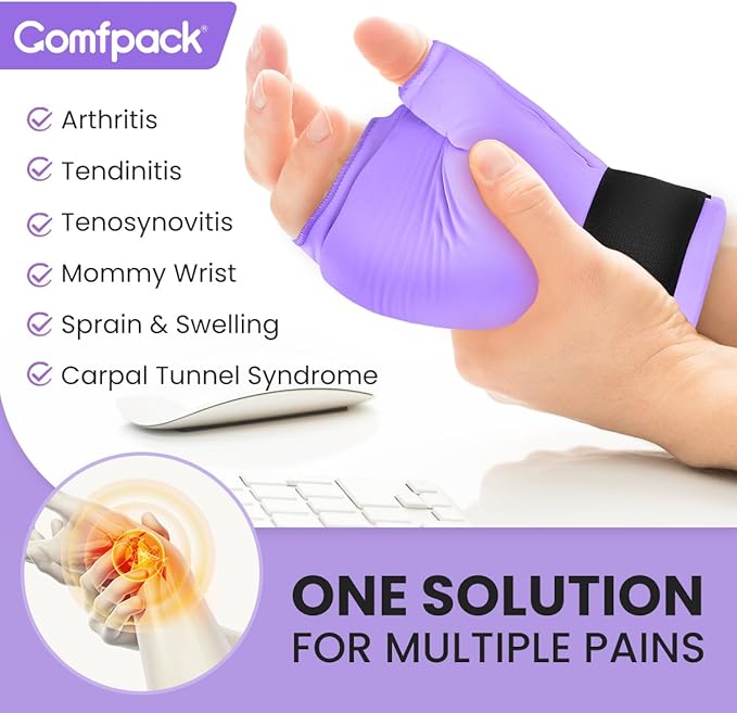 Hand Ice Pack Glove for Arthritis, Thumb Wrist Ice Pack Wrap for Carpal Tunnel, Reusable Gel Hot Cold Therapy Pain Relief for Tenosynovitis, Swelling, Surgery, Tendonitis