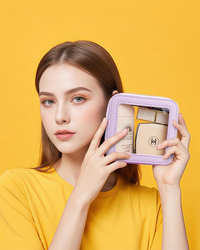 LETGO Clear Makeup Bags, TSA Approved Toiletry Bag with Zipper, Mini Clear Makeup Organizer Fit Carry-on Travel Essentials,Clear Cosmetic Bags for Women Men (0-Mini-Purple)