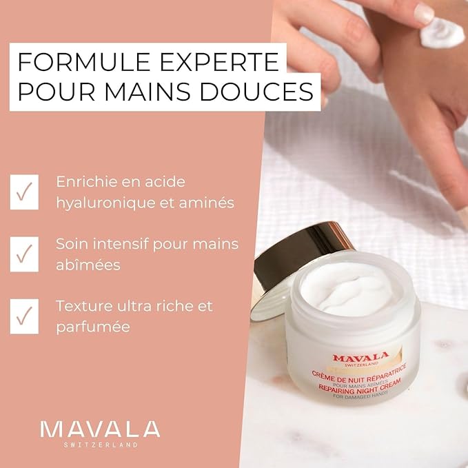 MAVALA Repairing Night Cream for Hands| Dry hands Treatment | Cracked Hands Repair| Overnight Hand Moisturizer | 30 Day Treatment | Moisturizing Gloves | 2.4 Oz