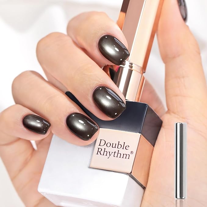 Double Rhythm 15ML Jelly Glass Cat Eye Gel Polish with Magnet Holographic Glitter Shimmer Translucent Sheer Color Salon Soak Off Magnetic Nail at Home (Crystal Black-MC1232)