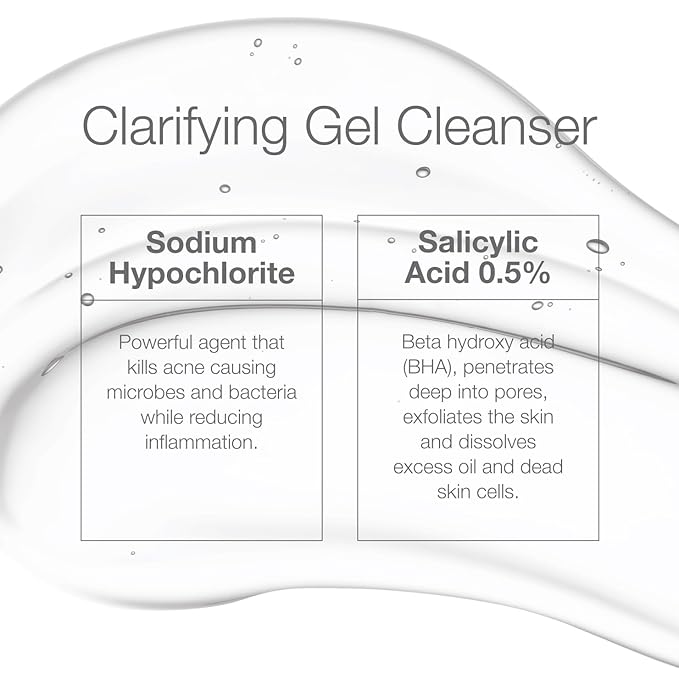 CLn® Acne Cleanser-The Only Cleanser with 0.5% Salicylic Acid Preserved with Sodium Hypochlorite for Clarifying Skin from Blackheads & Breakouts, Oil-Free & Fragrance-Free, 8 fl oz