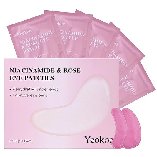 Yeokoe Under Eye Patches for Dark Circles,Puffy Eyes,20 Pairs Face Masks SkinCare With Niacinamide and Rose for Rehydrated