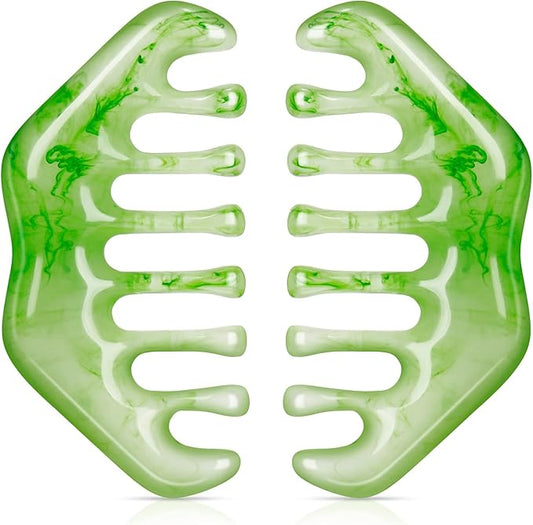 Geiserailie 2 Pcs Jade Combs Esthetician Supplies Massage Stone Hair Gua Sha Scraping Scalp Comb Facial Massage Tool Handheld Head Tools Head Caring Therapy Valentines for Women(Elegant Style)