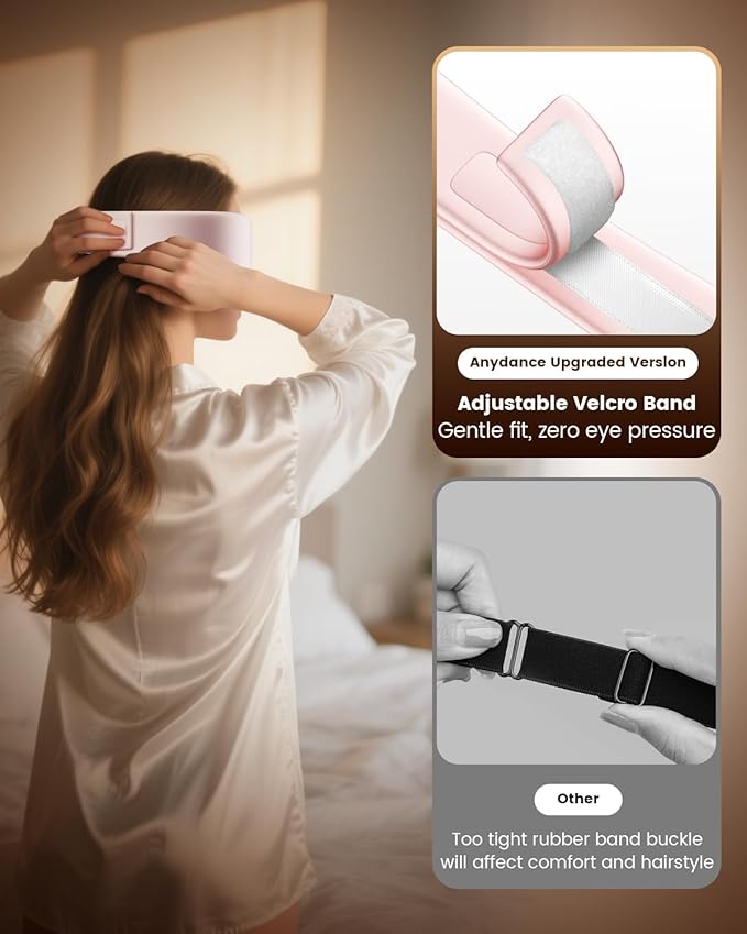 Anydance Heated Eye Mask - Cordless Eye Mask for Dry Eyes, FSA - HSA Eligible, Eye Relief, Improved Sleep, 4 Temperature, Washable Eye Heating Pad for Travel, Removable for Cleaning - Rose Pink