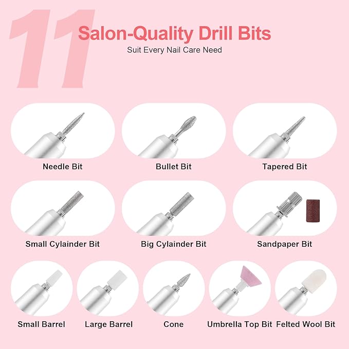 Electric 45000RPM Nail Drill Machine Rechargeable Portable Nail File Electric DIY Nail Drill Kit with Smart LCD Screen for Gel Nail Manicure and Pedicure Reflective Body etc (Grey)