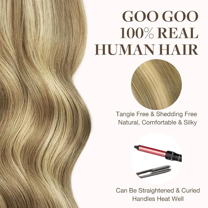GOO GOO Tape in Hair Extensions Human Hair, 16/22 Light Blonde Highlighted Golden Blonde, 18inch 100g 40pcs, Skin Weft Seamless Invisible, Silky Straight with Thick Ends, Remy Human Hair
