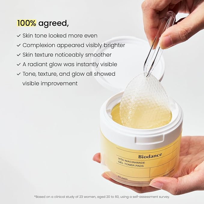 Biodance Vita Niacinamide Gel Toner Pads, Dark Spot Corrector, Evening Skin Tone, Gentle Exfoliating Toner Pads with Vitamin C, Korean Skin Care, Valentines Day Gifts for Herㅣ4.93 fl.oz.(140g)*60Pads