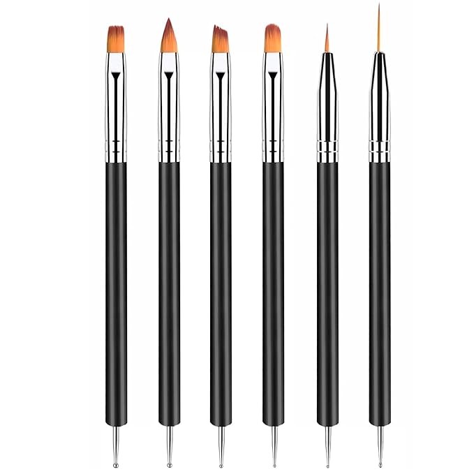 6PCS Double-Ended Nail Art Brush Kit For Gel Polish, Liner, Drawing, And Detailing - Professional Nail Design Pen And Paint Brushes Set