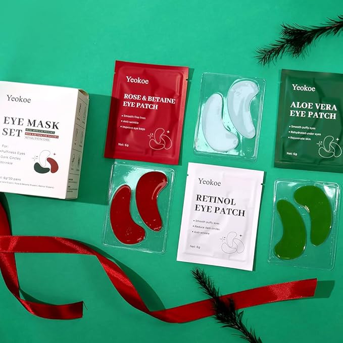 Yeokoe Under Eye Patches For Puffy Eyes and Dark Circles Wrinkle,30 Pairs Face Masks SkinCare With Retinol Serum,Aloe Vera,Rose Betaine