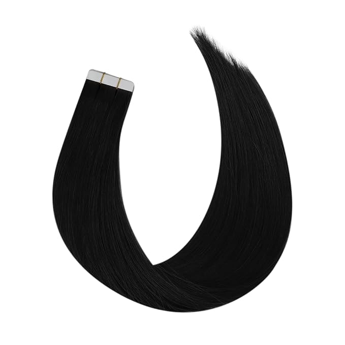 Full Shine Virgin Tape in Hair Extensions Color 1 Jet Black Tapes Extensions 14 Inch Remy Hair Extensions Tape in 25 Gram Double Sided Tapes Hair Extension 10 Pcs Long Lasting for Women