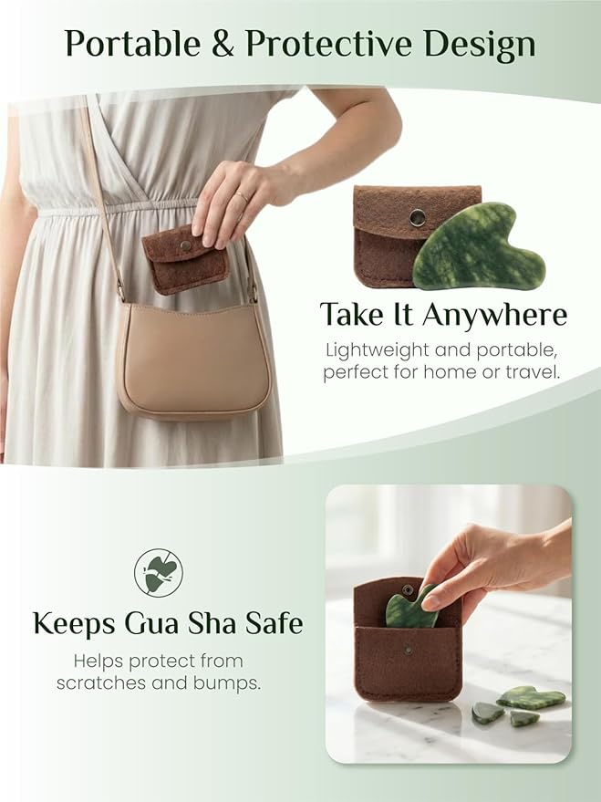 Rena Chris Gua Sha Facial Tools, Natural Jade Stone Guasha Tool for Face Massage - Face Sculpting Tool for Jawline Sculpting, Puffiness Reduction and Skincare Routine with Travel Pouch
