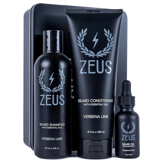 ZEUS Starter Beard Wash & Beard Oil Kit for Men, Softens, Hydrates & Moisturizes Facial Hair, Promotes Healthy Growth & Shine (Made In USA) Verbena Lime