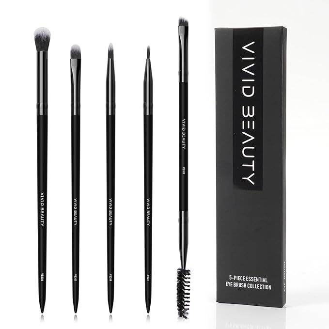 Eye Makeup Brush Set 5pcs, Small Makeup Brush for Eyeshadow, Eyeliner & Eyebrow – Thin Makeup Brush with Blending, Concealer, Detail & Dual-Ended Brow Brushes, Soft Bristles, Travel Makeup Kit (Black)