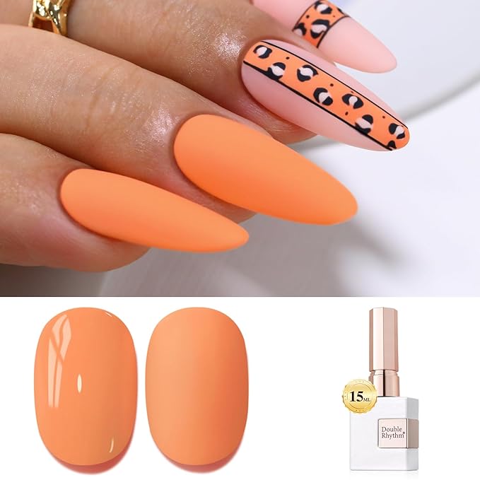 Double Rhythm Gel Polish 15ML Jelly Sheer Pastel Light Milky Color Pearl White Bottle 1 PC 0.5 OZ Full Size Nail Art Salon at Home (Orange-D1394)