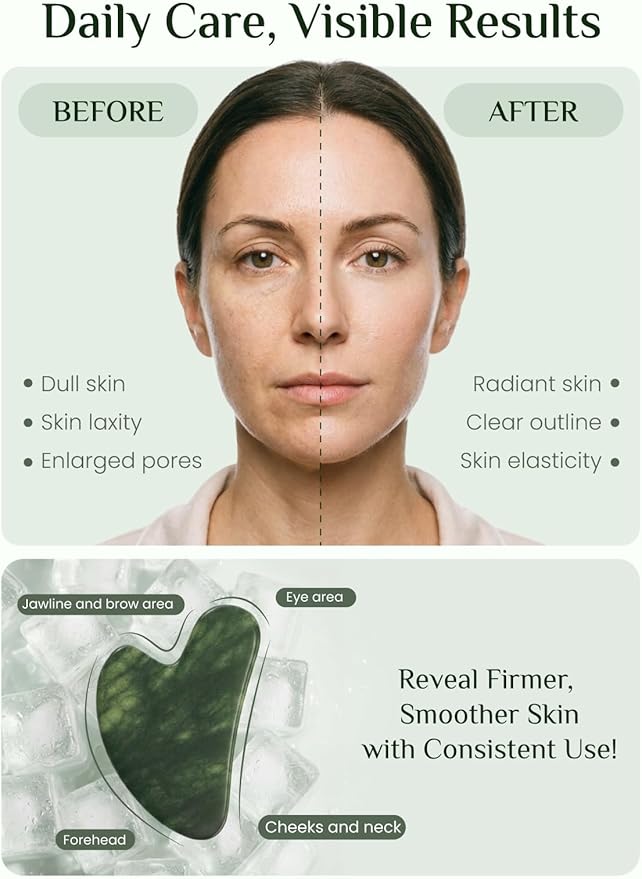 Rena Chris Gua Sha Facial Tools, Natural Jade Stone Guasha Tool for Face Massage - Face Sculpting Tool for Jawline Sculpting, Puffiness Reduction and Skincare Routine with Travel Pouch