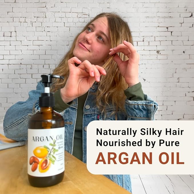 Nature Packaged Argan Oil for Hair Growth Oil 16oz (Aceite de Argan) - 100% Pure Cold Pressed Moroccan Oils - Suitable for Colored & Damaged Hair, Face, Body Oils, Nail & Scalp